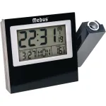 MEBUS 42424 Projektsiooniga raadiojuhitav &auml;ratuskell DCF77, punane LED-projektsioon, LCD-ekraan, topelt&auml;ratus, toatemperatuur, sinine taustvalgus, must