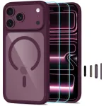 TECH-PROTECT MagOne MagSafe &uuml;mbris + karastatud klaas 2-pakk iPhone 17 Pro / 18 Pro jaoks &ndash; Dark Cherry/L&auml;bipaistev