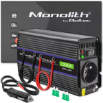 Pingemuundur QOLTEC Monolith 600 W &mdash; 12 V kuni 230 V, USB PD 18 W, auto/siseruumidesse, must