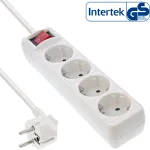 InLine pistikupesa, 4-kohaline maanduskontakt CEE 7/3, l&uuml;litiga, valge, 1,5 m