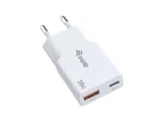 EQUIP 2-Port 30W GaN &otilde;huke USB PD laadija &mdash; USB‑C x1, USB‑A x1, 100&ndash;240V sisend, max 20V v&auml;ljund, valge