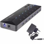 Renkforce 1268678 7+2-pordiline USB 3.0 jaotur kiirlaadimispordiga, olekutuledega, must