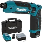 Makita TD023DSE 7,2V liitiumioon-akuga juhtmeta nurk-l&ouml;&ouml;kkeeraja koos 2 aku, laadija ja kandekohvriga