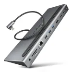 Dokkimisjaam Axagon HMC-4KX3 USB-C 5Gbps jaotur, 3x USB-A, 2x HDMI, DP, RJ-45, SD/microSD, heli, PD 100W, kaabel 40cm