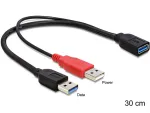 Delock 83176 USB 3.0 Y-kaabel, USB A-t&uuml;&uuml;pi pistik + USB A-t&uuml;&uuml;pi pistik (ainult toide) USB 3.0 A-t&uuml;&uuml;pi pesaga, 0,3 m