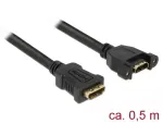 DeLOCK 85465 HDMI-kaabel Etherneti toega, HDMI emane&ndash;HDMI emane, kruvitav, 0,5 m, 4K, must