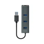 SAVIO USB-A jaotur RJ-45 Gigabit Ethernetiga AK-57 &mdash; 3&times; USB-A + RJ-45, USB 3.2 Gen 1 Micro‑B host, 5 Gbit/s, 4 porti, hall