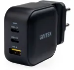 UNITEK GaN 66W 3-Port USB-C PD & QC 3.0 Laadija Must