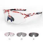 ROCKBROS Photochromic Cycling Glasses with UV Protection and Corrective Insert - USA Pattern - White