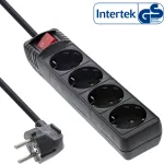 InLine pistikupesa riba, 4-kohaline maanduskontaktiga CEE 7/3, l&uuml;litiga, must, 1,5 m