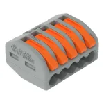 WAGO 222-415 5-juhiline kompaktne hoovaga vedruklambriga klemmliist, 32 A, 400 V, hall/oranž