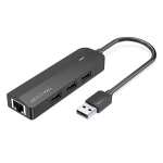 USB 2.0 jaotur Vention 3 pordiga ja 100M Etherneti adapteriga, USB 2.0 host, 4 porti, must