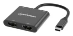 Mitmepordiline adapter Manhattan 154321 USB USB-C 2 HDMI-le USB-A ja 100 W toiteedastusega