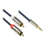 Audio Anschlusskabel High-Quality 3,5mm, Klinkenstecker an 2x RCA Stecker, Vollmetallgeh&auml;use, dunkelblau, 3m, Good Connections (GC-M0060)