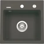 DEANTE 1-kraanikauss graniitvalamuga ja n&otilde;rutusrestiga, must (Nero), 780x440 mm, sisseehitatav, 2 kraaniava, &uuml;levool, &auml;ravoolukomplekt ja sifoon