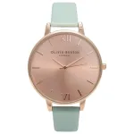 OLIVIA BURTON Naiste suure sihverplaadiga kell OB15BD75 38mm roosakuldse tooniga roostevabast terasest korpus, hall nahkrihm