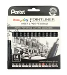 Pentel Arts Pointliner p&uuml;sivate peenjoonistuspliiatsite komplekt, 14 erinevat joone paksust 0,03 mm&ndash;3,0 mm, must tint (YS20P-14)