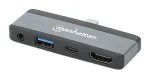 Manhattan 190404 USB-C PD &ndash; HDMI 4-&uuml;hes mobiilne dokkimisjaam, USB 3.2 Gen 2, 10 Gbit/s, 4K, 100 W PD, hall