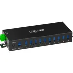 InLine 35396C 10-pordiline USB 3.2 Gen 1 t&ouml;&ouml;stuslik jaotur, 10x USB-A 5 Gb/s, USB-B, alumiinium, DIN-siin, toiteplokiga, must