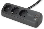 Pistikupesa DIGITUS 3-suunaline 2&times;USB-A ja 1&times;USB-C, 3 vahelduvvoolu pistikupesa t&uuml;&uuml;p E/F, 1,5 m kaabel, must