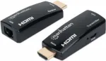 Manhattan 1080p@60Hz kompaktne HDMI &uuml;le Etherneti pikenduskomplekt, pikendab signaali kuni 60 m &uuml;he Cat6 Etherneti kaabliga, saatja ja vastuv&otilde;tja kaasas, toide &uuml;le kaabli, &uuml;li&otilde;huke disain, kolmeaastane garantii, must