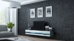 TV-alus Cama Meble VIGO NEW 30/140/40 &mdash; 1400&times;400&times;300 mm, hall pealispind, puitlaastplaat, hall raam, valged l&auml;ikivad esipaneelid