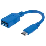 Manhattan USB-C to USB-A kaabel, 15 cm, isane kuni emane, 5 Gbps (USB 3.2 Gen1, tuntud ka kui USB 3.0), 3A (kiirlaadimine), SuperSpeed USB, sinine, eluaegne garantii, ekvivalent USB31CAADP (v.a. v&auml;rvus)