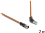 Delock M12 X-koodiga 8-kontaktiline pistik sirge kuni RJ45 pistik &uuml;lespoole suunatud S/FTP varjestatud Cat.6A &uuml;henduskaabel 2 m oranž