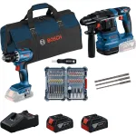 Bosch 18V Professional komplekt puurvasar GBH 18V-22 + trell-kruvikeeraja GSR 18V-45 - (sinine/must, 2x Li-Ion aku 4.0Ah, puurvasara otsik ja otsikute komplekt, t&ouml;&ouml;riistakott) (0615V0003D)
