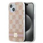 DKNY DKHMP15SHCPTSP K&otilde;va &uuml;mbris iPhone 15 / 14 / 13 6,1 inch Roosa ruuduline mono muster ja tr&uuml;kitud triibud MagSafe