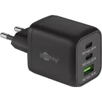 USB-C kiirlaadija Nano, PD, GaN, 65 W, USB-C-punutud kaabel (must, 1x USB-A, 2x USB-C PD, Quick Charge 3.0, 1 meetri pikkune kaabel)