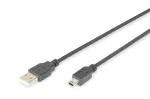 DIGITUS USB 2.0 &uuml;henduskaabel, t&uuml;&uuml;p A - mini B (5 kontaktiga) M/M, 3 m USB 2.0 &uuml;hilduv must