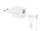 Conceptronic 2-pordiline 33 W GaN USB PD laadija koos 3-in-1 laadimiskaabliga, USB-C x 1, USB-A x 1, QC 3.0, PPS