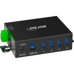 InLine 35396A 4-pordiline USB 3.2 Gen 1 t&ouml;&ouml;stuslik jaotur, 4x USB-A 5 Gb/s, USB-B, alumiinium, DIN-siin, toiteplokiga, must