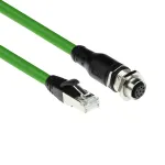 ACT Industrial 1,50 meetri pikkune andurikaabel M12A 8-kontaktiline emane RJ45 isasele, Ultraflex SF/UTP TPE kaabel, varjestatud