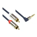 Audio Anschlusskabel High-Quality 3,5mm, Klinkenstecker rechts abgew. an 2x RCA Stecker, Vollmetallgeh&auml;use, dunkelblau, 1,5m, Good Connections (GC-M00