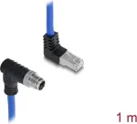 Delock M12 X-koodiga 8-kontaktiline pistik allapoole suunatud nurga all RJ45 pistikule &uuml;lespoole suunatud nurga all S/FTP Cat.6A t&ouml;&ouml;stuslik Ethernet-kaabel 1 m sinine