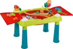 KETER Creative Fun Table t&uuml;rkiissinine/punane &ndash; 2-in-1 laste tegevuslaud p&ouml;&ouml;ratava lauaplaadiga, taburet, joonistamis- ja ehitusm&auml;nguasjad