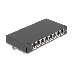 Patch-paneel DELOCK Mini Desktop RJ45 8-pordine Cat.6A varjestatud must lauale, seinale v&otilde;i DIN-liistule