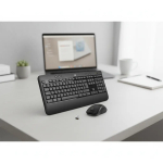 Juhtmeta klaviatuuri ja hiire komplekt Logitech MK540 Advanced &mdash; t&auml;issuuruses QWERTY-klaviatuur, USB-vastuv&otilde;tja, USA paigutus, ergonoomiline hiir, must/valge
