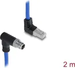 Delock M12 kaabel X-kodeeritud 8-pin pistik allapoole suunatud nurga all kuni RJ45 pistik &uuml;lespoole suunatud nurga all S/FTP varjestatud 2 m sinine (81012)