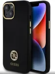 Guess GUHCP15SM4DGPK iPhone 15/14/13 6.1 inch mustast silikoonist k&otilde;va &uuml;mbris logoga ja kivikestega 4G