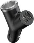 Baseus Y-t&uuml;&uuml;pi autolaadija, 2 USB + sigaretis&uuml;&uuml;taja pesa, 3.4A, must (CCALL-YX01)
