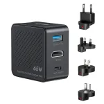 UNITEK P1242ABK01 GaN 3-in-1 reisilaadija ja jaotur 65W koos 4K@60Hz HDMI, USB-A ja USB-C
