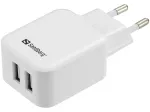 Sandberg AC Charger Dual USB 2.4+1A EL, siseruumides, vahelduvvool, USB, 5 V, must, valge