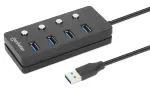 Manhattan 4-pordiline USB 3.0 Type-A jaotur, 5 Gbps, 1,5 m kaabel, iga pordi sisse-/v&auml;ljal&uuml;liti, must