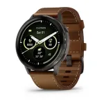 Nutikell GARMIN Venu 4 45 mm (1.4 tolli) AMOLED 454&times;454 px, Wi‑Fi, GPS, 8 GB, must korpus, pruun nahkrihm
