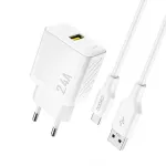 Dudao A23TEU 12W USB-A sein&auml;laadija 1m USB-A&ndash;USB-C kaabliga, valge