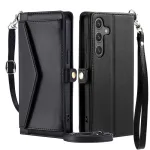 Hurtel Samsung Galaxy A56 5G PU-nahast rahakotikorpuse &uuml;mbris seisufunktsiooni ja rihmadega, must
