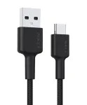 Aukey CB-CA2 OEM USB-C &ndash; USB-A kaabel, nailonpunutis, 2 m, must